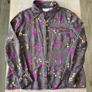 Jaclyn Smith silk button down long sleeve floral blouse